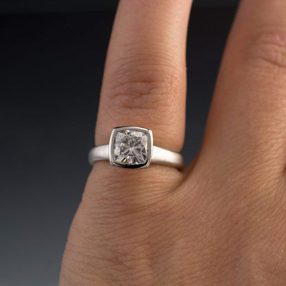 Cushion Moissanite Bezel Set Solitaire Engagement Ring Ring by Nodeform