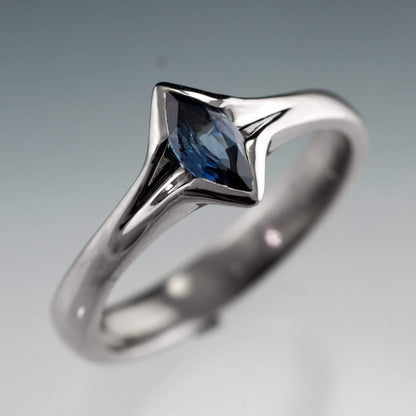Marquise Blue Sapphire Semi-Bezel Solitaire Engagement Ring Ring by Nodeform