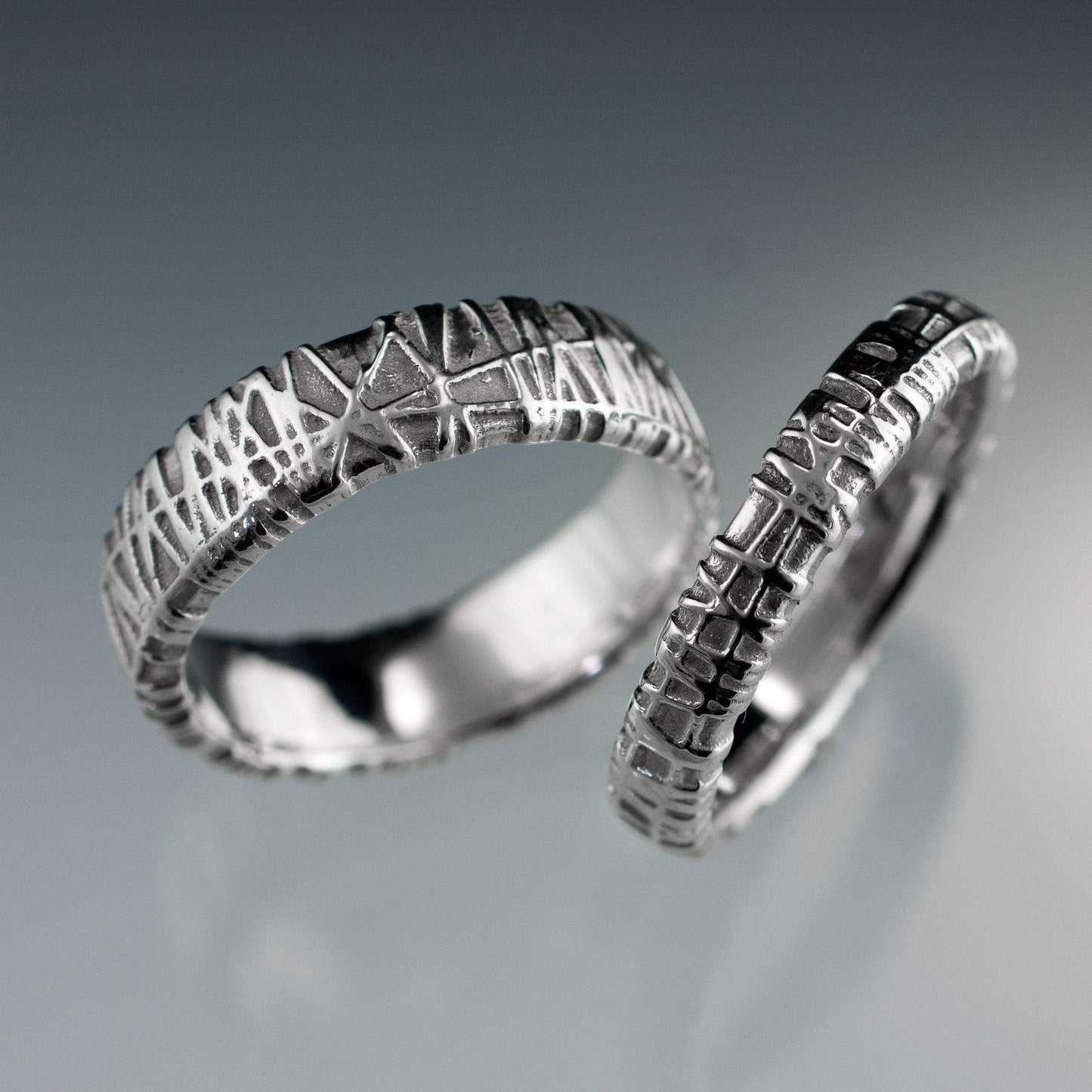 Woven Texture Wedding Bands, Set of 2 Bird Nest Rings Ring Set by Nodeform