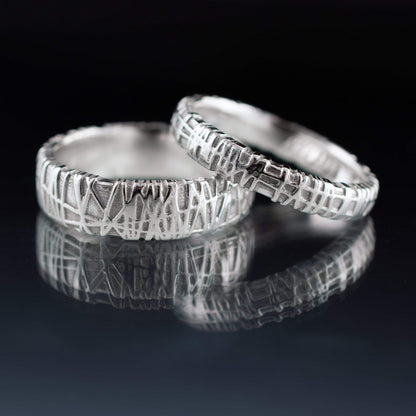 Woven Texture Wedding Bands, Set of 2 Bird Nest Rings Ring Set by Nodeform