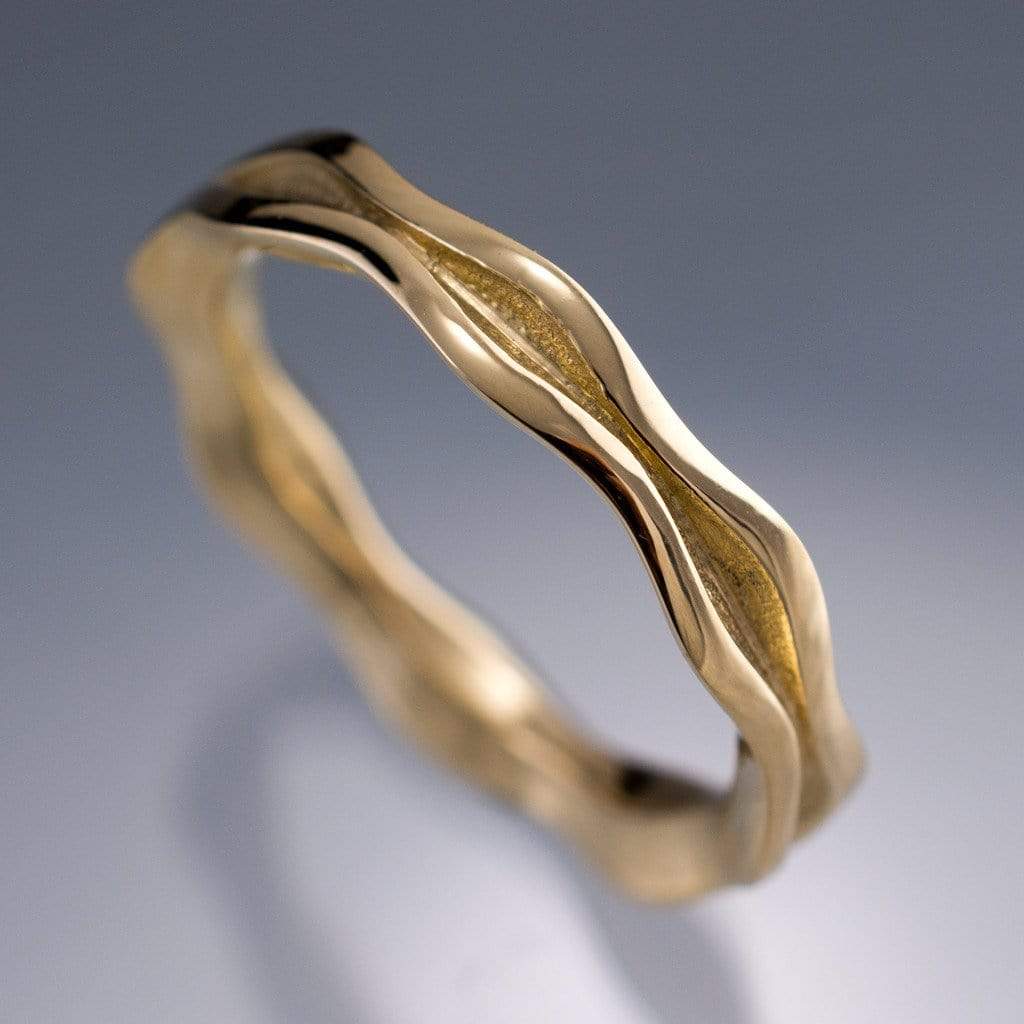 Wave Narrow Wedding Ring in Yellow or Rose Gold 18k Yellow Gold Ring by Nodeform