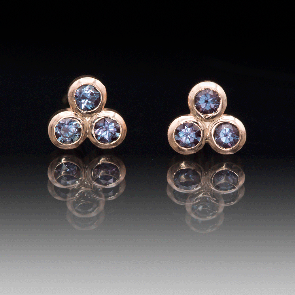 Lab-Grown Alexandrite Trio Bezel Cluster Stud Earrings Earrings by Nodeform