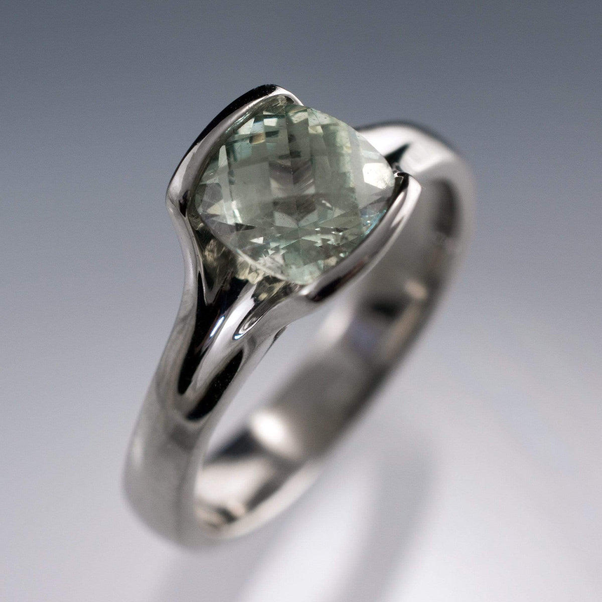 Checkerboard Cushion Fair Trade Green Sapphire Fold Solitaire Engagement Ring Ring by Nodeform