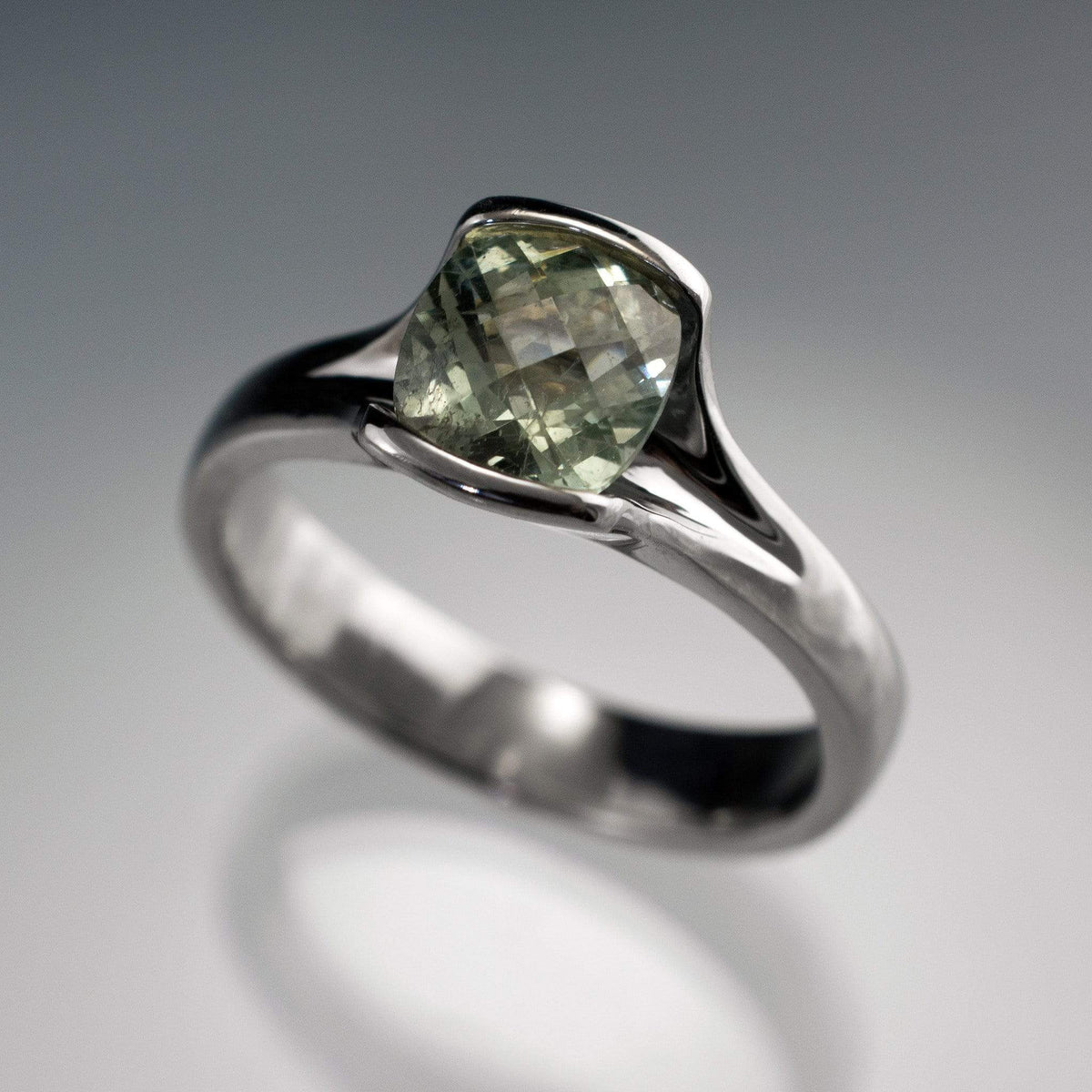 Checkerboard Cushion Fair Trade Green Sapphire Fold Solitaire Engagement Ring Ring by Nodeform