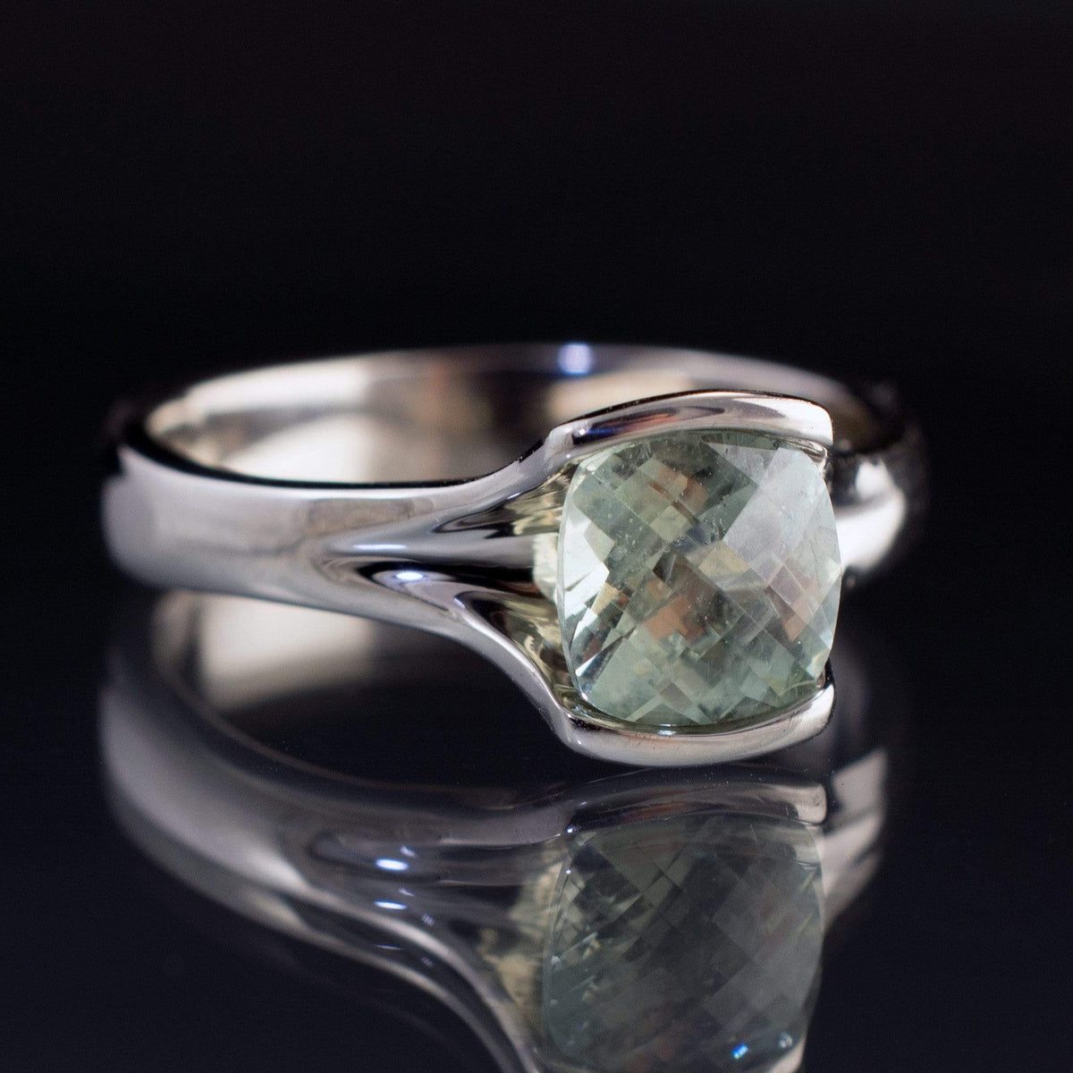 Checkerboard Cushion Fair Trade Green Sapphire Fold Solitaire Engagement Ring 14k Nickel White Gold (Not Rhodium Plated) Ring by Nodeform