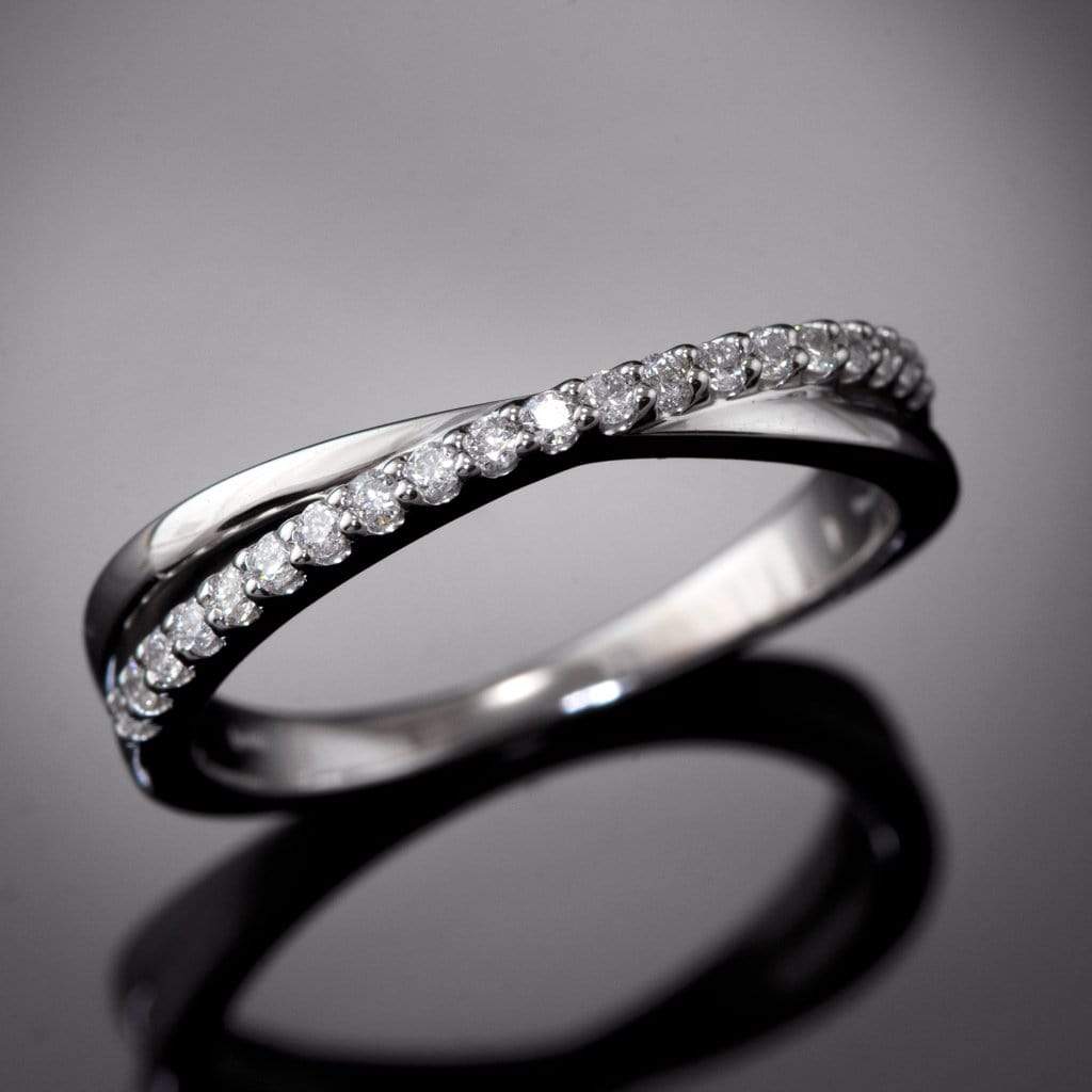 Criss Cross Band - Contoured Wedding Ring with Diamonds, Moissanites, Rubies or Sapphires Ring by Nodeform