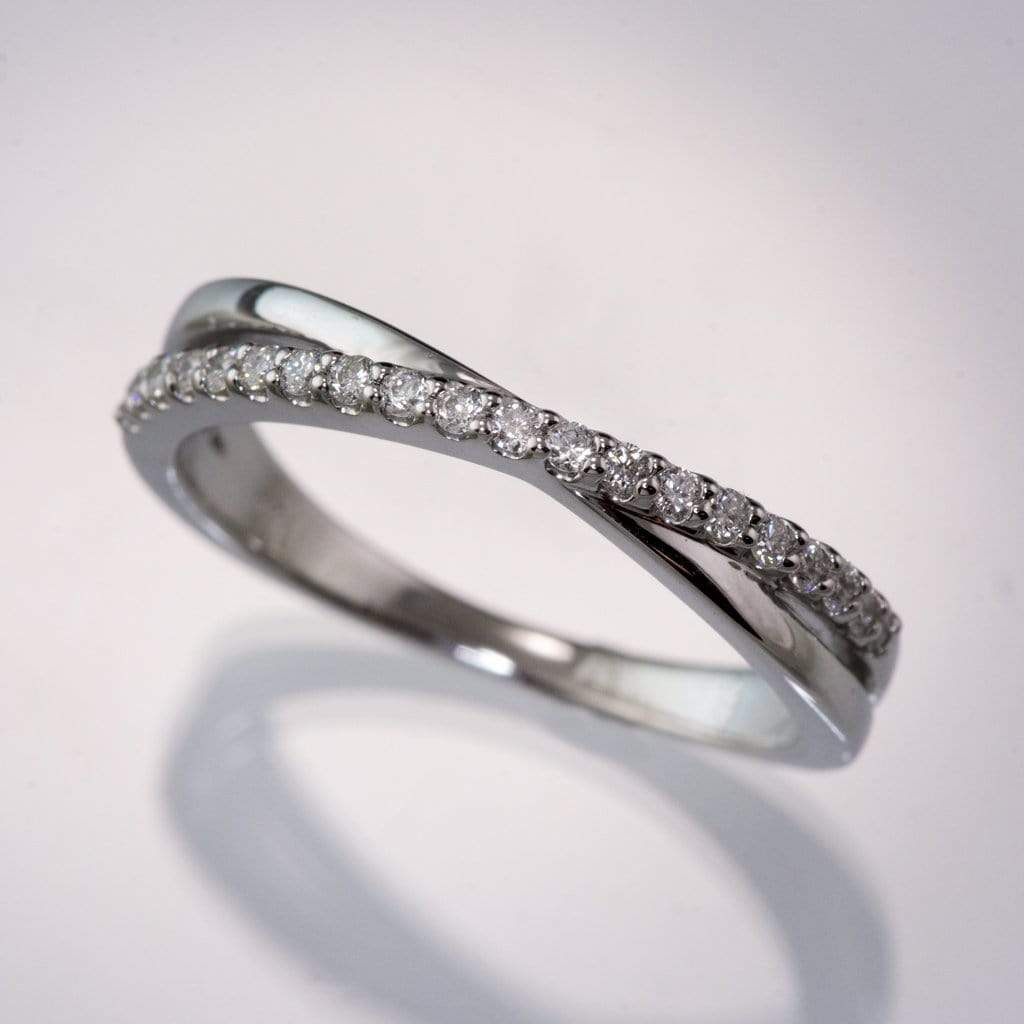 Criss Cross Band - Contoured Wedding Ring with Diamonds, Moissanites, Rubies or Sapphires All White Diamonds SI2-3, G-H / Platinum Ring by Nodeform