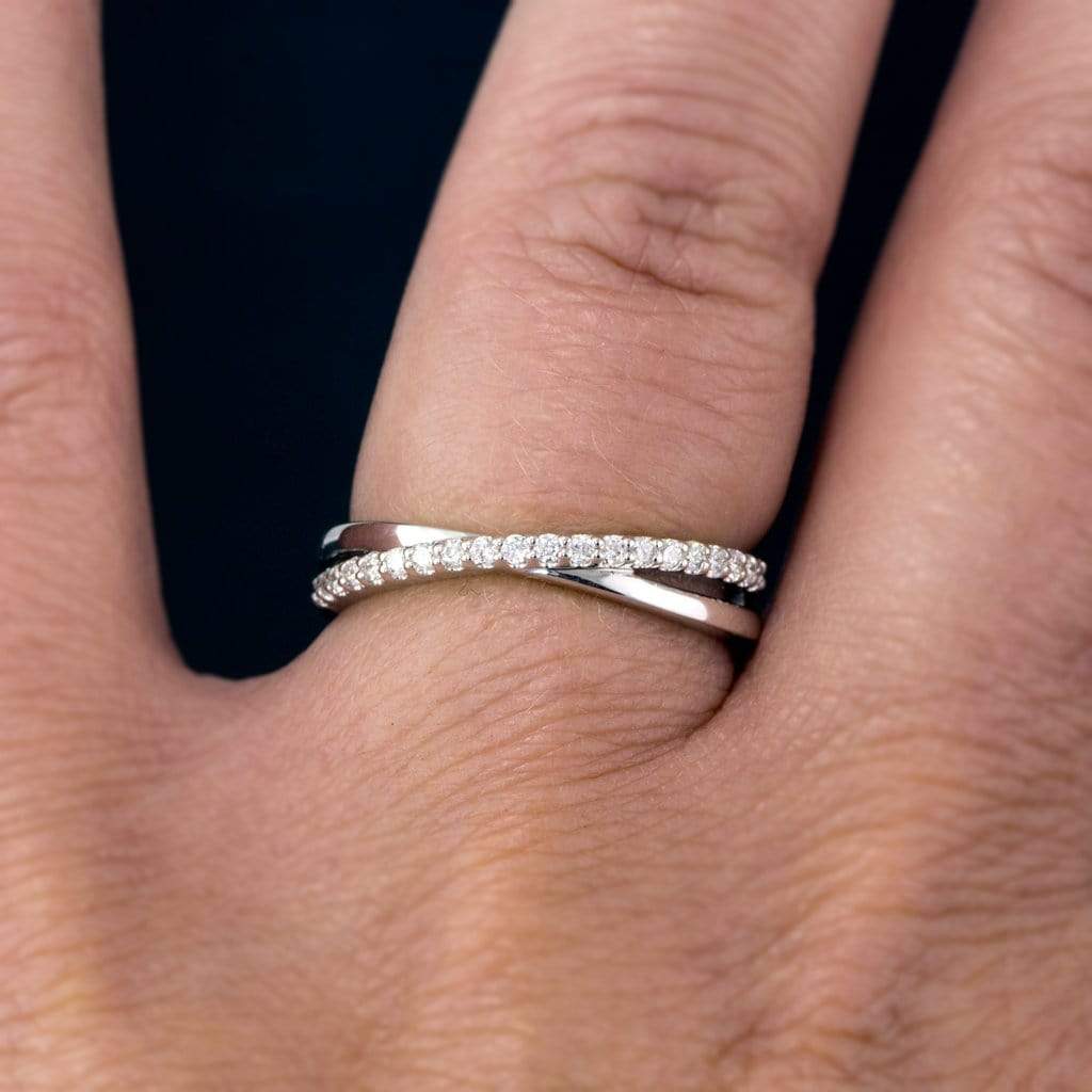 Criss Cross Band - Contoured Wedding Ring with Diamonds, Moissanites, Rubies or Sapphires Ring by Nodeform