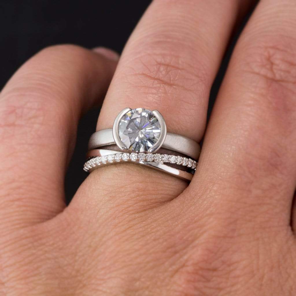 Criss Cross Band - Contoured Wedding Ring with Diamonds, Moissanites, Rubies or Sapphires Ring by Nodeform