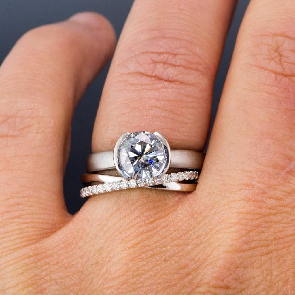 Criss Cross Band - Contoured Wedding Ring with Diamonds, Moissanites, Rubies or Sapphires Ring by Nodeform