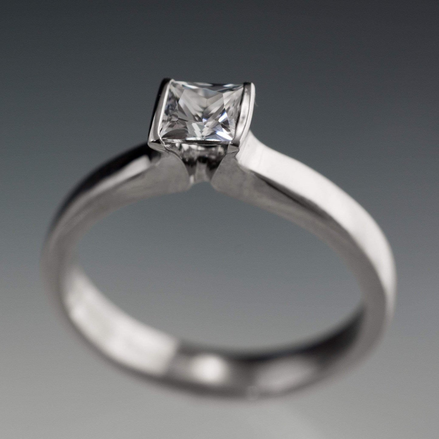 Princess Cut Moissanite Modified Tension Solitaire Engagement Ring Ring by Nodeform