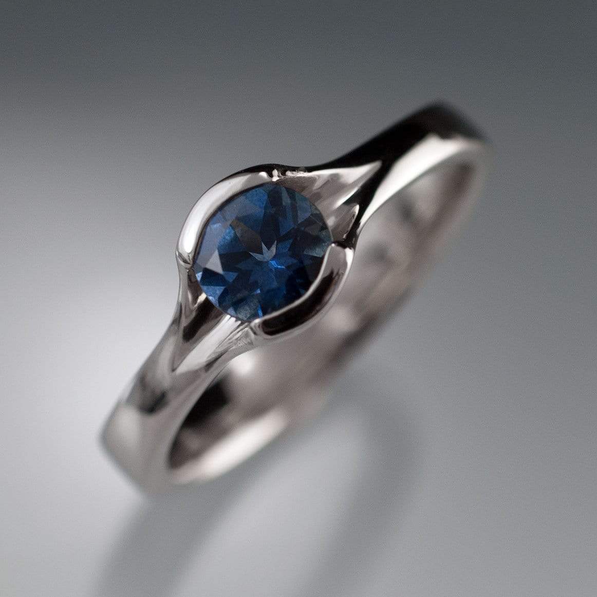 Round Fair Trade Blue Sapphire Fold Solitaire Engagement Ring Ring by Nodeform