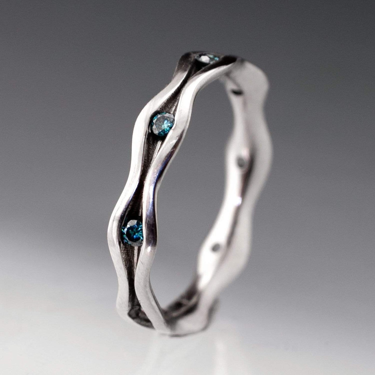 Wave Teal Blue Diamond Eternity Wedding Ring Ring by Nodeform