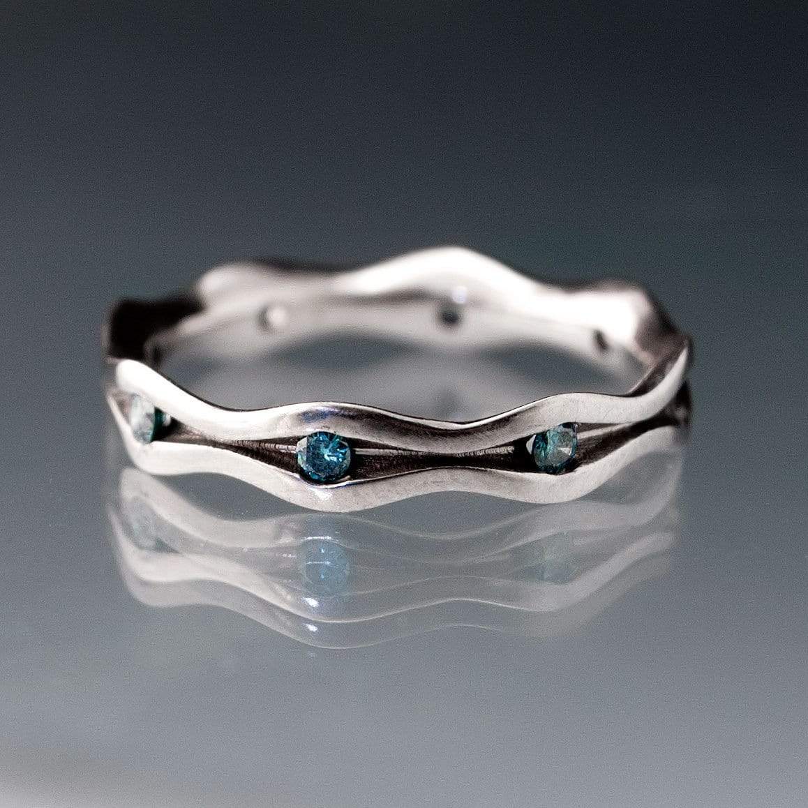 Wave Teal Blue Diamond Eternity Wedding Ring 14k Nickel White Gold (not plated) Ring by Nodeform