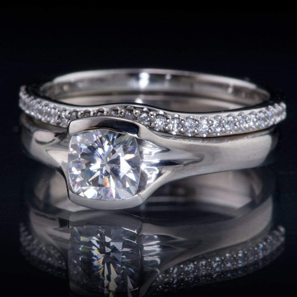 Half Eternity Diamond Micro Pave Contoured Wedding Ring Band Ring by Nodeform