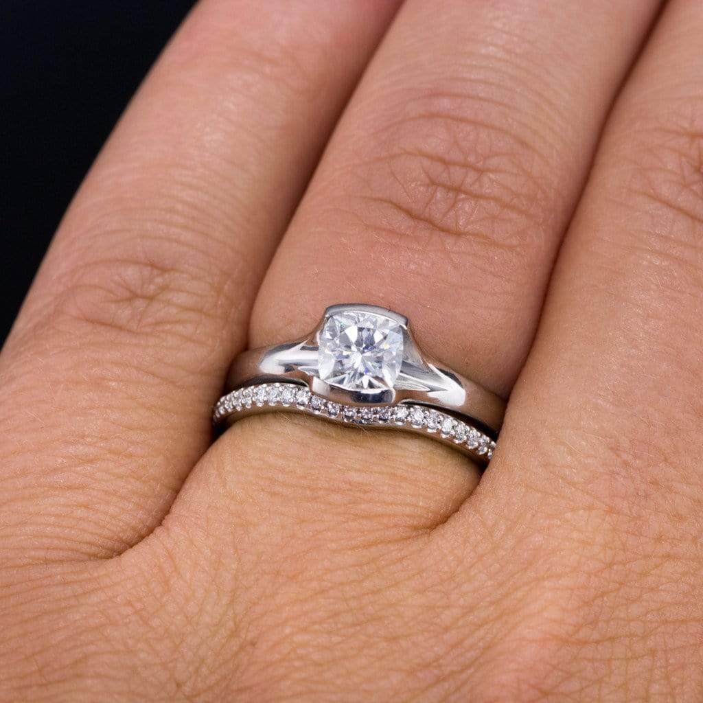 Half Eternity Diamond Micro Pave Contoured Wedding Ring Band Ring by Nodeform