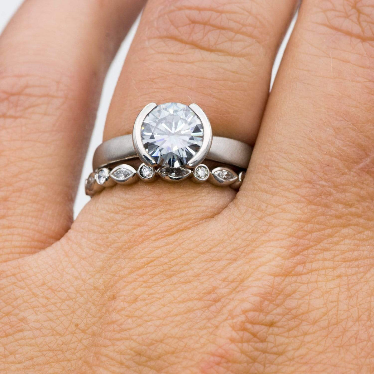 Maggie Band, 1/4CTW Diamond or Sapphire Bezel Set Marquise Stacking Half Eternity Anniversary Ring Ring by Nodeform