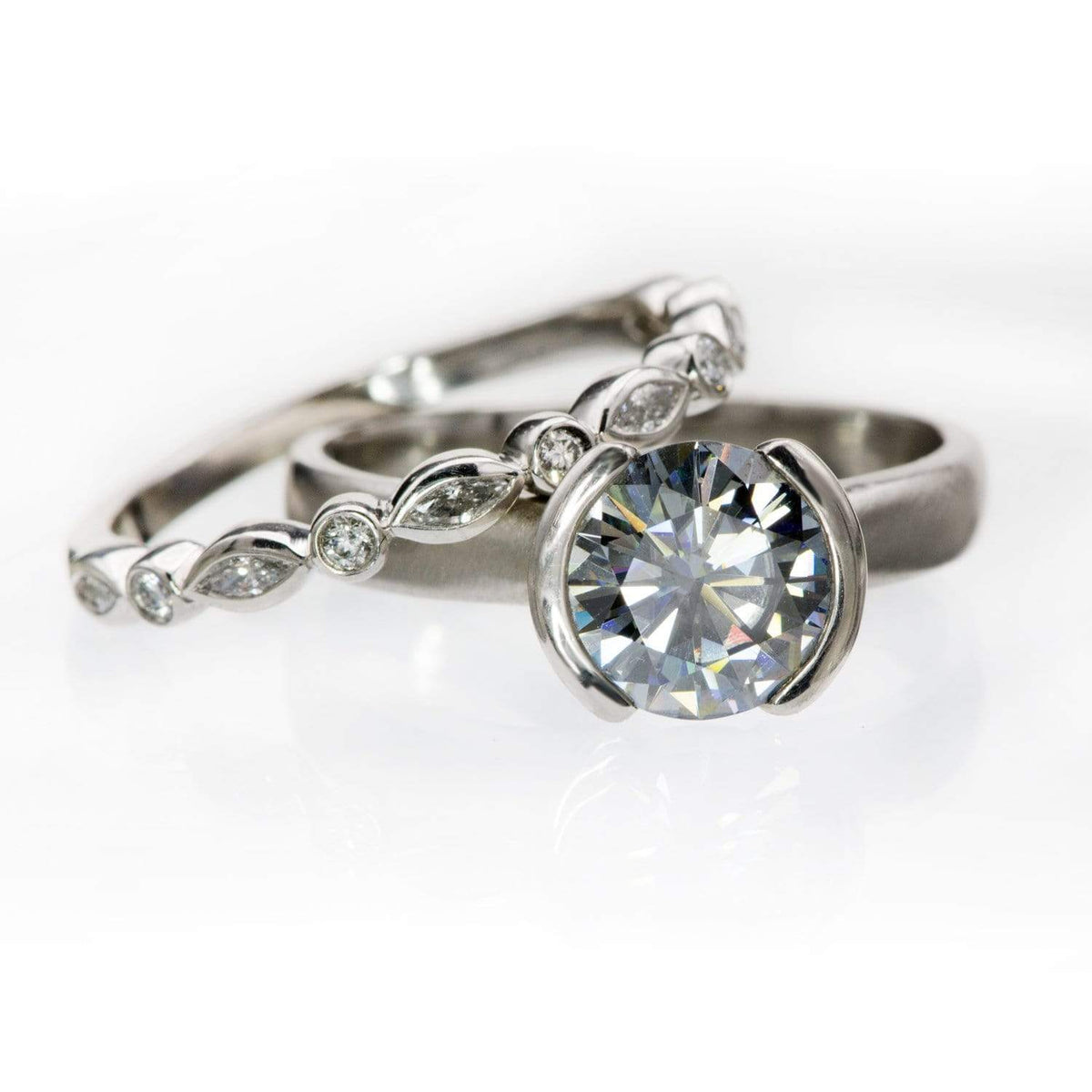 Maggie Band, 1/4CTW Diamond or Sapphire Bezel Set Marquise Stacking Half Eternity Anniversary Ring Ring by Nodeform