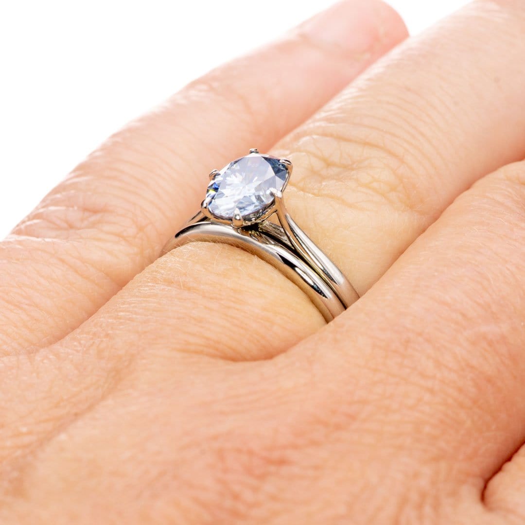 Dahlia Solitaire - Oval Blue Moissanite 6-Prong 14k White Gold Engagement Ring, size 4 to 9 Dahlia Ring Ring Ready To Ship by Nodeform