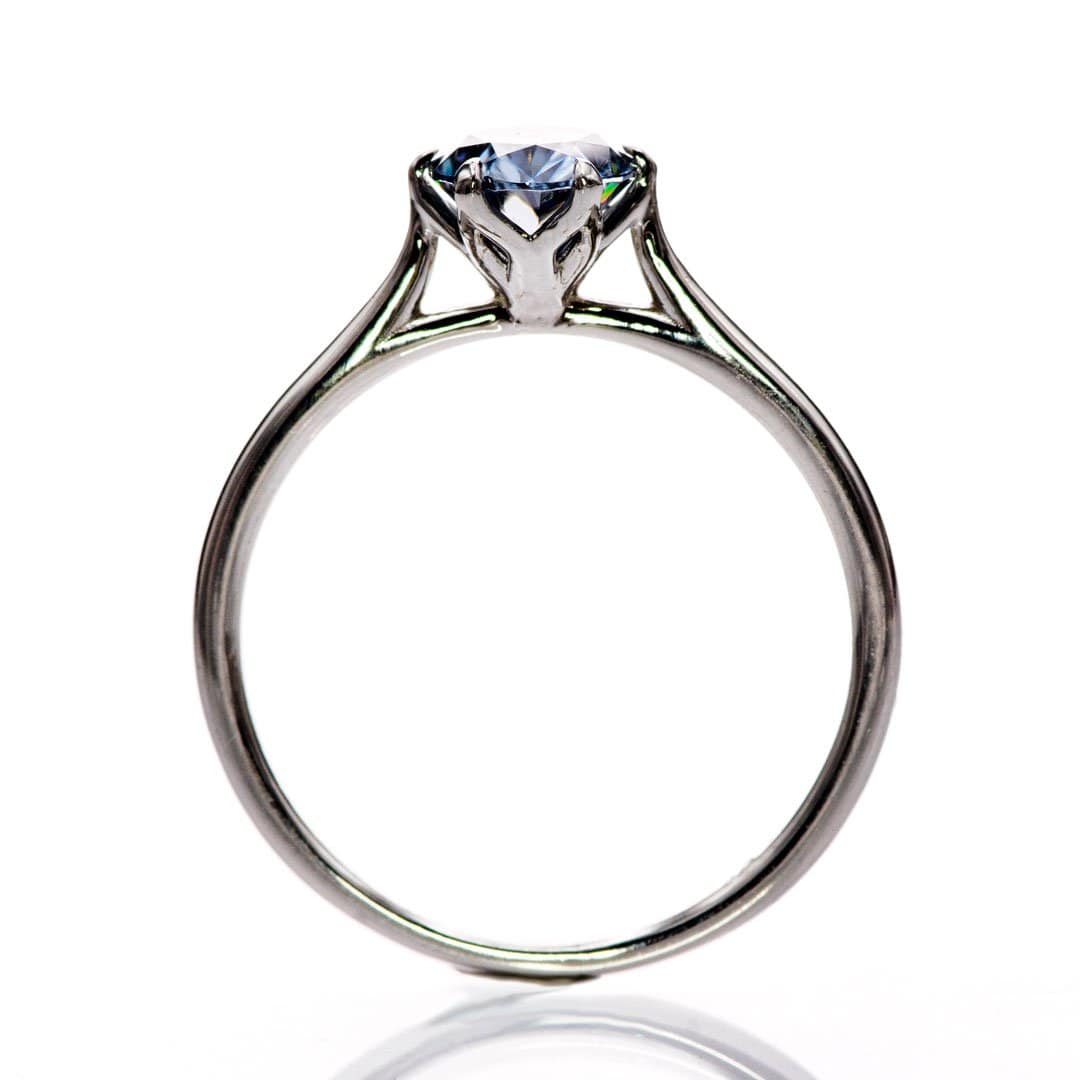 Dahlia Solitaire - Oval Blue Moissanite 6-Prong 14k White Gold Engagement Ring, size 4 to 9 Dahlia Ring Ring Ready To Ship by Nodeform
