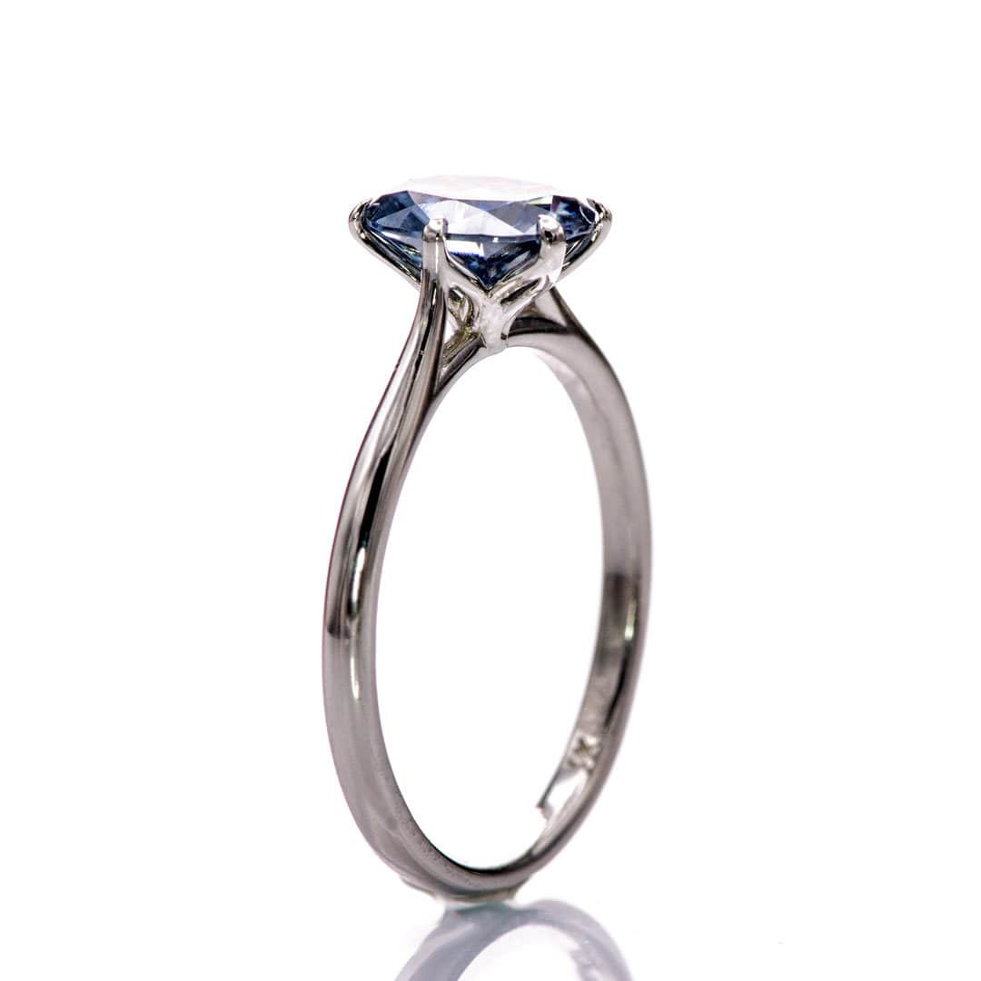 Dahlia Solitaire - Oval Blue Moissanite 6-Prong 14k White Gold Engagement Ring, size 4 to 9 Dahlia Ring Ring Ready To Ship by Nodeform