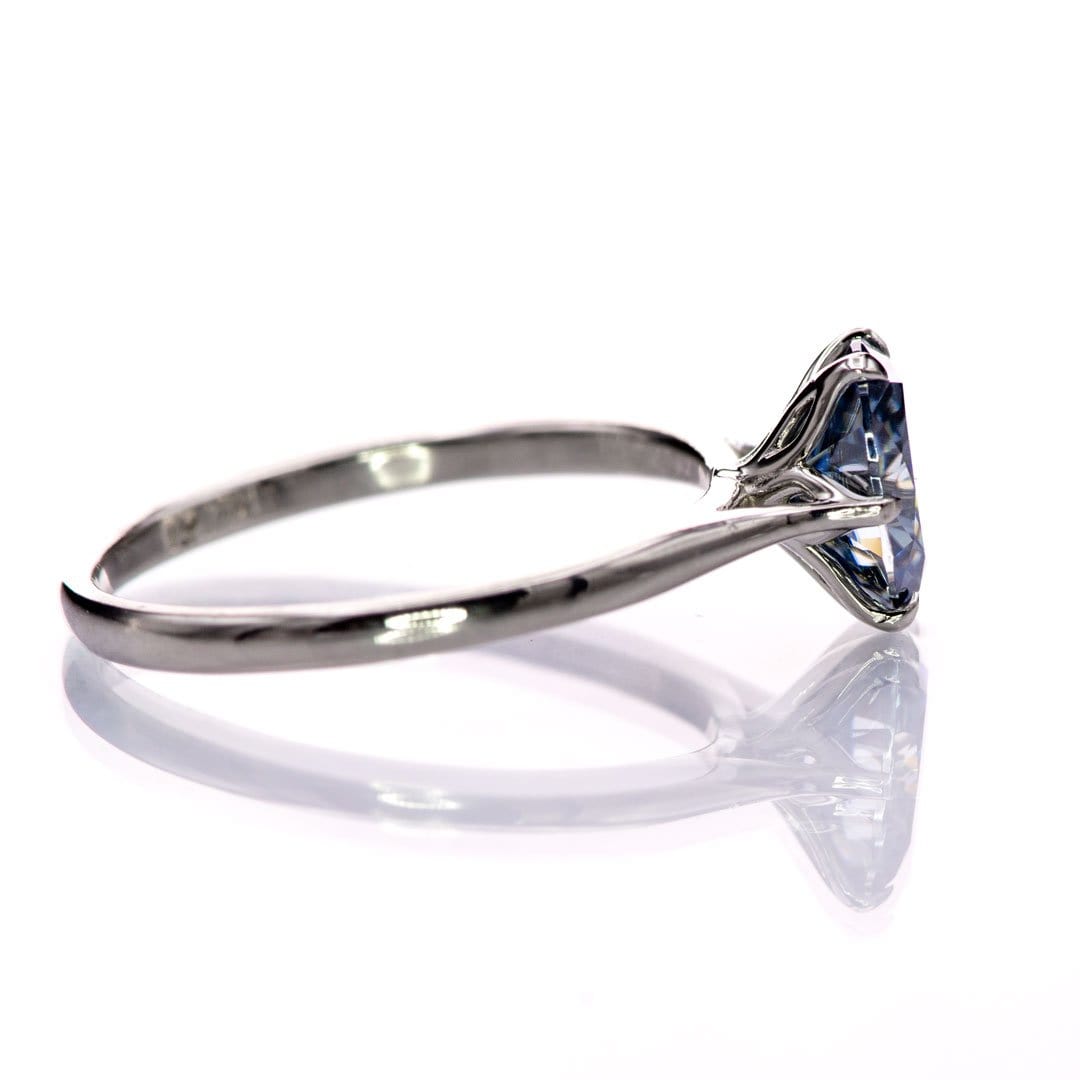 Dahlia Solitaire - Oval Blue Moissanite 6-Prong 14k White Gold Engagement Ring, size 4 to 9 Dahlia Ring Ring Ready To Ship by Nodeform