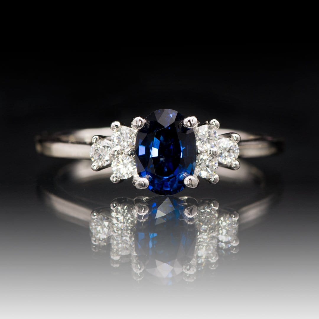 Ellie Ring- Oval Blue Sapphire Prong Set Accented Engagement Ring Ring by Nodeform