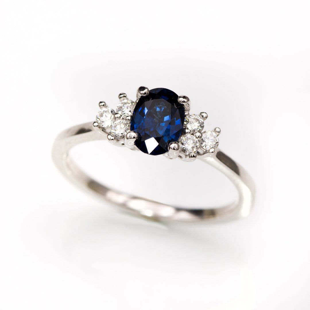 Ellie Ring- Oval Blue Sapphire Prong Set Accented Engagement Ring Ring by Nodeform