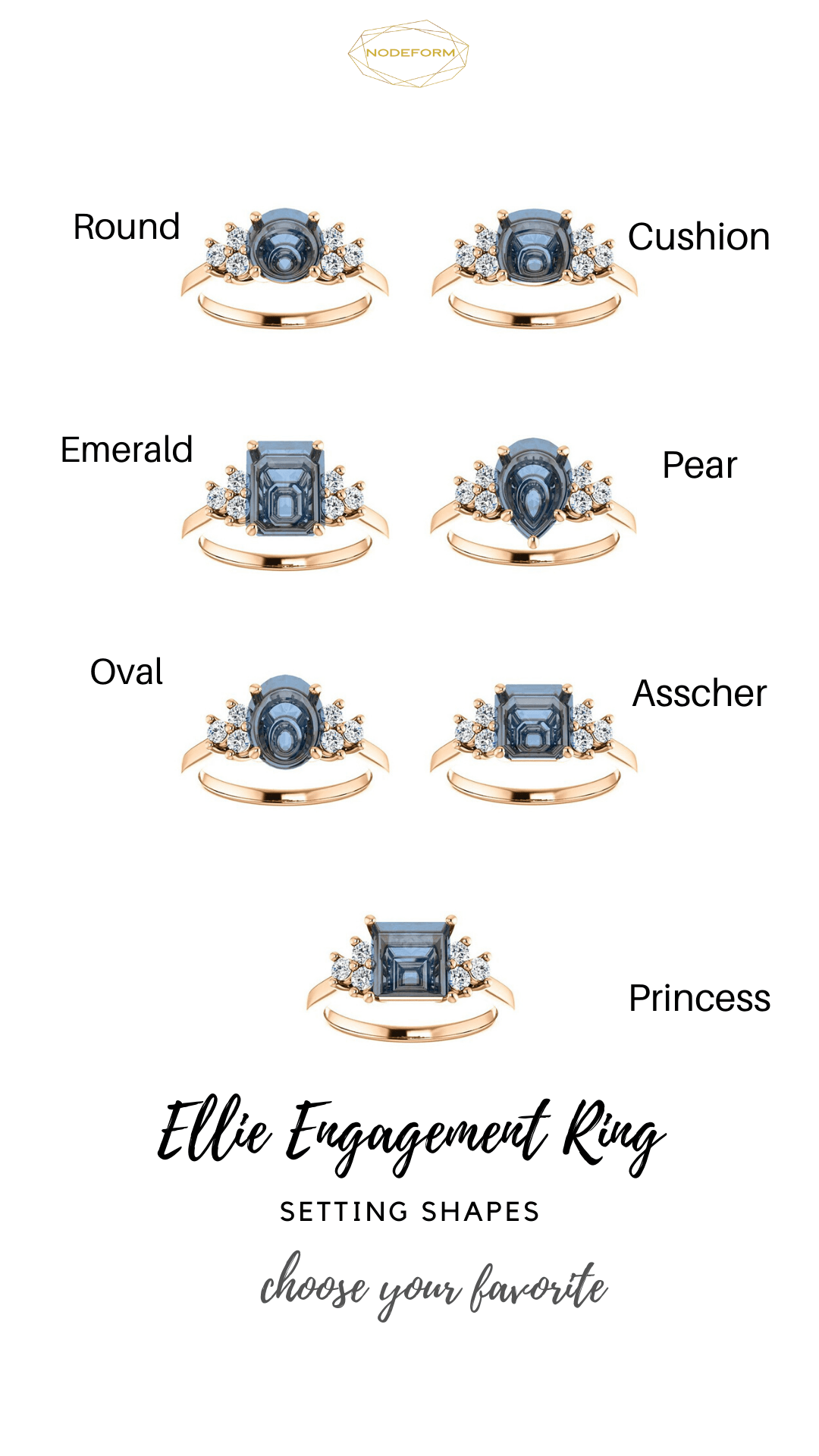 Ellie - Prong Set Accented Side Cluster Engagement Ring - Setting only Ring Setting by Nodeform