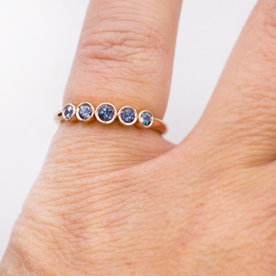 Fiona Band - Graduated Lab-created Alexandrite Five Bezel Stacking Anniversary Ring Ring by Nodeform