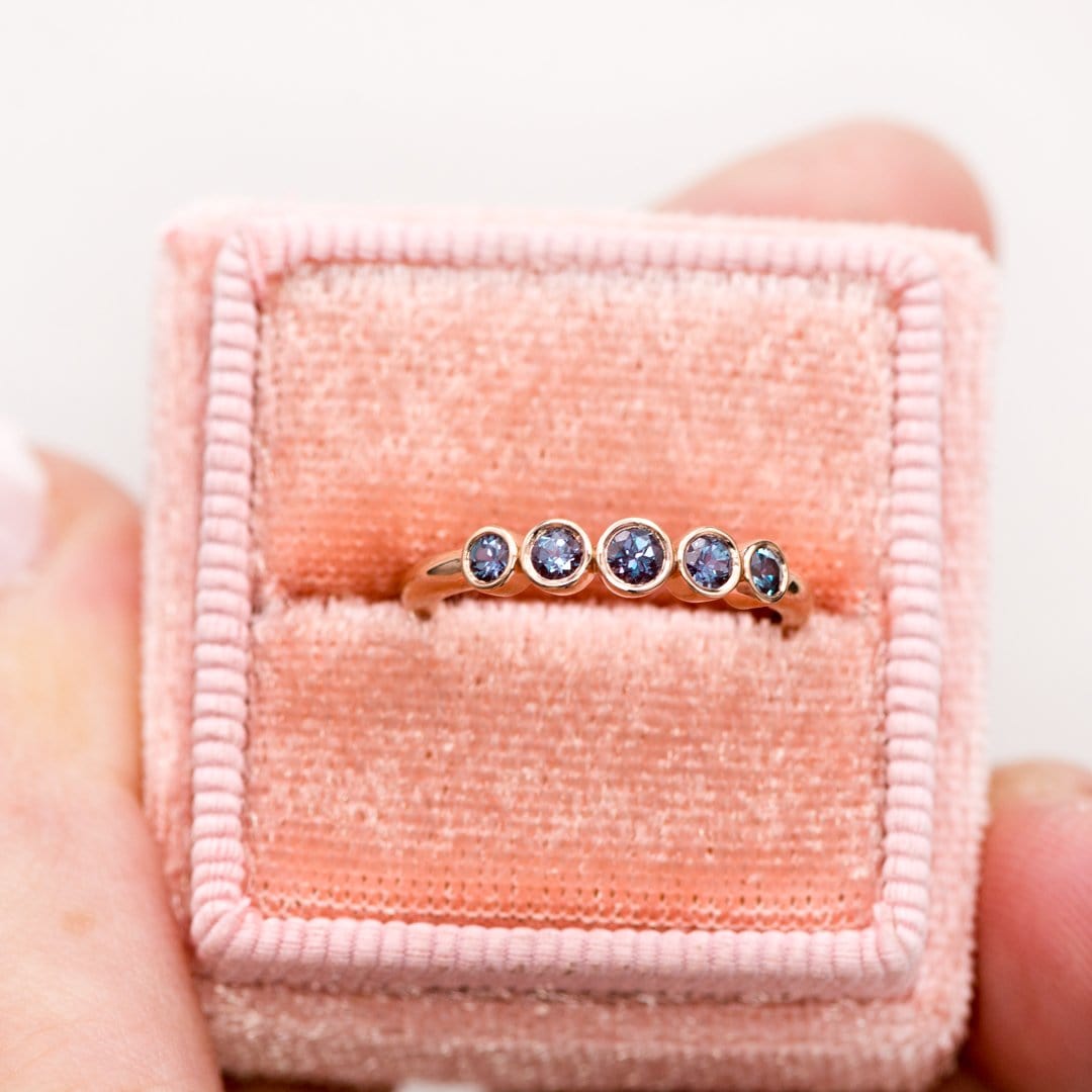 Fiona Band - Graduated Lab-created Alexandrite Five Bezel Stacking Anniversary Ring Ring by Nodeform