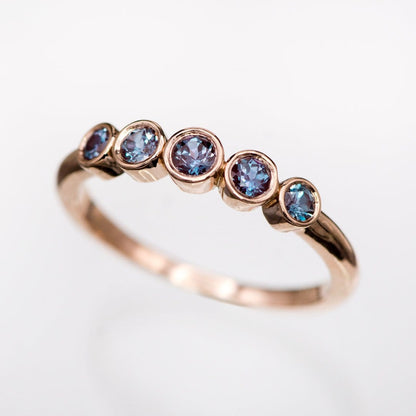 Fiona Band - Graduated Lab-created Alexandrite Five Bezel Stacking Anniversary Ring 14k Rose Gold Ring by Nodeform