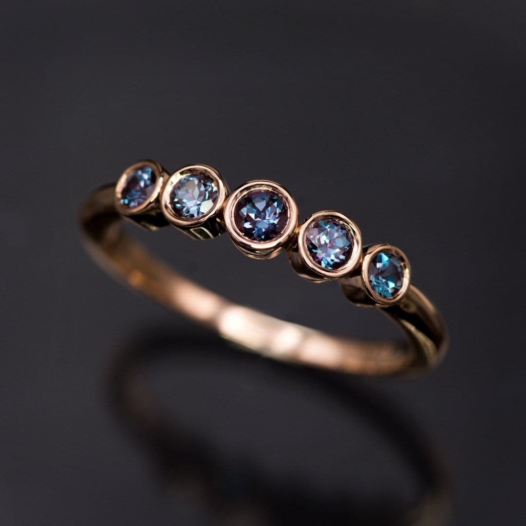 Fiona Band - Graduated Lab-created Alexandrite Five Bezel Stacking Anniversary Ring Ring by Nodeform