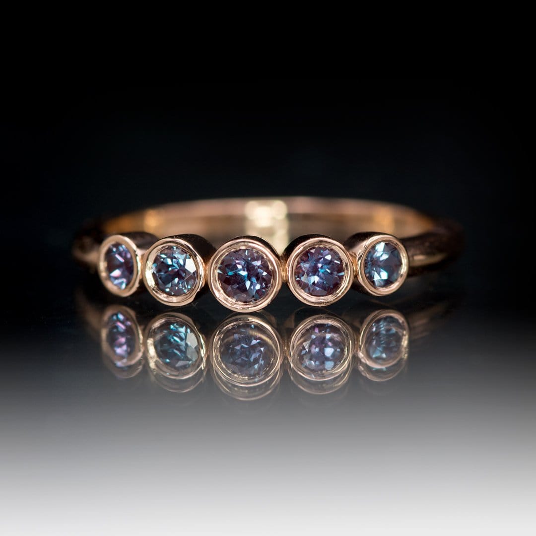 Fiona Band - Graduated Lab-created Alexandrite Five Bezel Stacking Anniversary Ring Ring by Nodeform