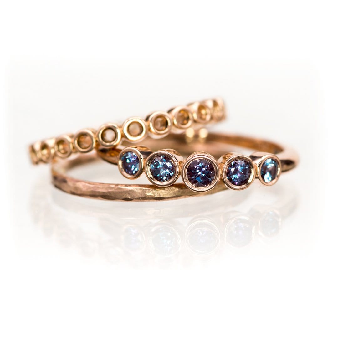 Fiona Band - Graduated Lab-created Alexandrite Five Bezel Stacking Anniversary Ring Ring by Nodeform