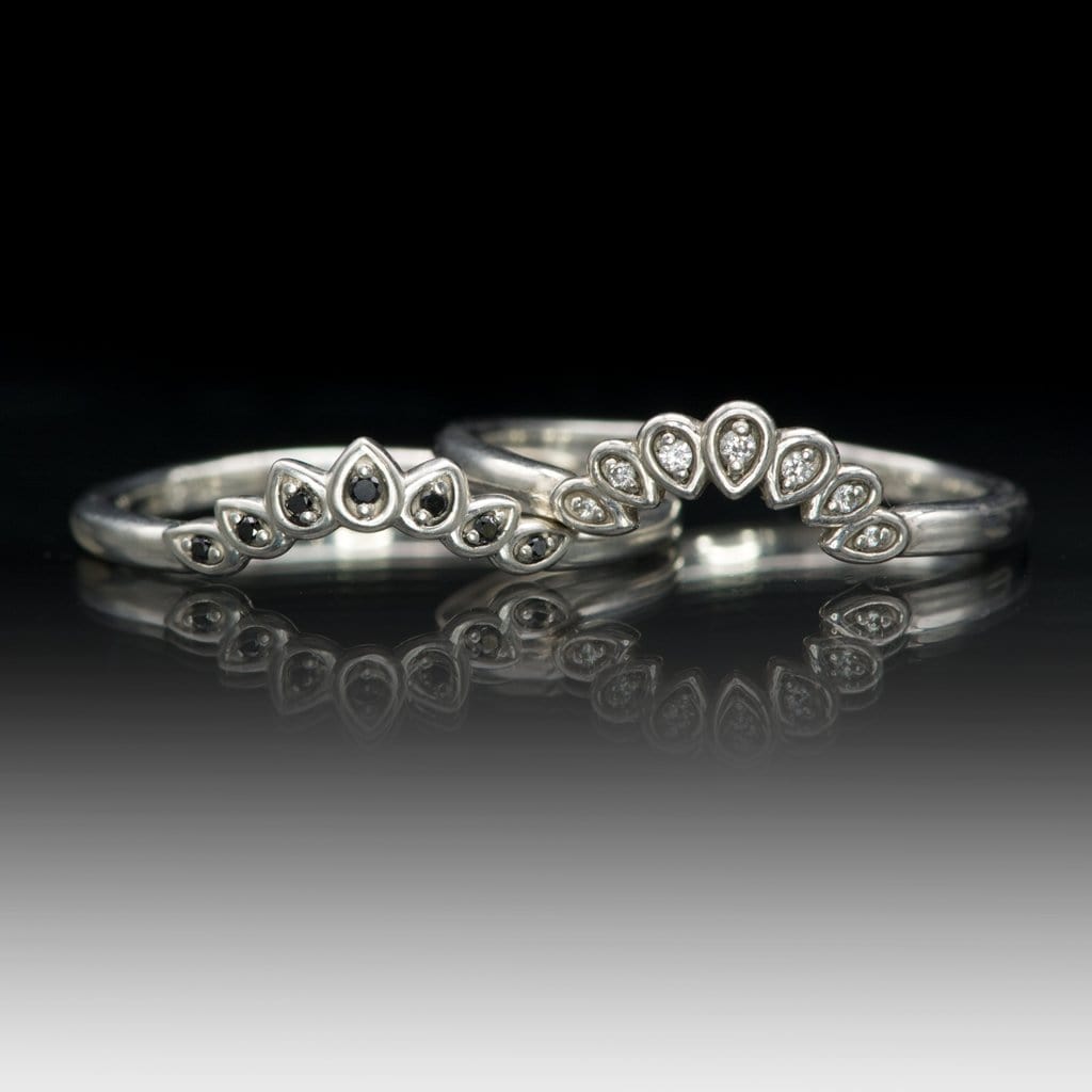 Petal Band - Floral Inspired Contoured White, Black or Teal Diamond, Ruby Stacking Wedding Ring Ring by Nodeform