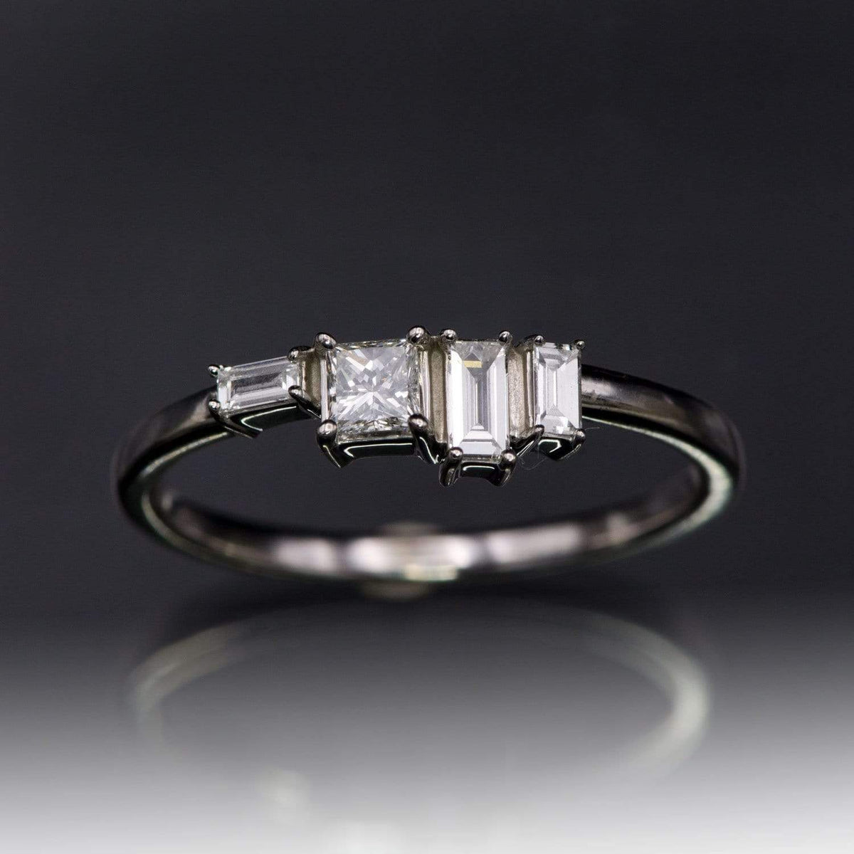Georgia Ring - Geometric Cluster Baguette & Princess Cut Diamond, Ruby, Alexandrite or Sapphire Stacking Ring Ring by Nodeform