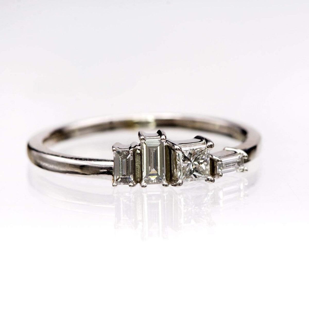 Georgia Ring - Geometric Cluster Baguette & Princess Cut Diamond, Ruby, Alexandrite or Sapphire Stacking Ring All White Diamonds SI2-3, GHI / Sterling Silver Ring by Nodeform