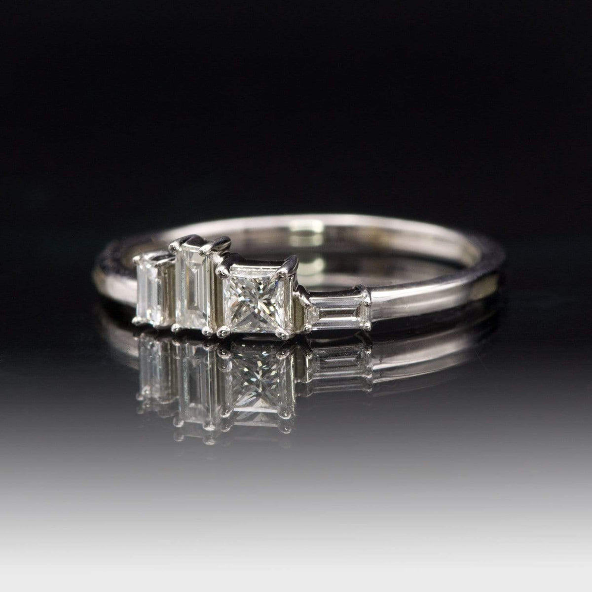 Georgia Ring - Geometric Cluster Baguette & Princess Cut Diamond, Ruby, Alexandrite or Sapphire Stacking Ring All White Diamonds SI2-3, GHI / 14k Nickel White Gold (Rhodium Plated) Ring by Nodeform