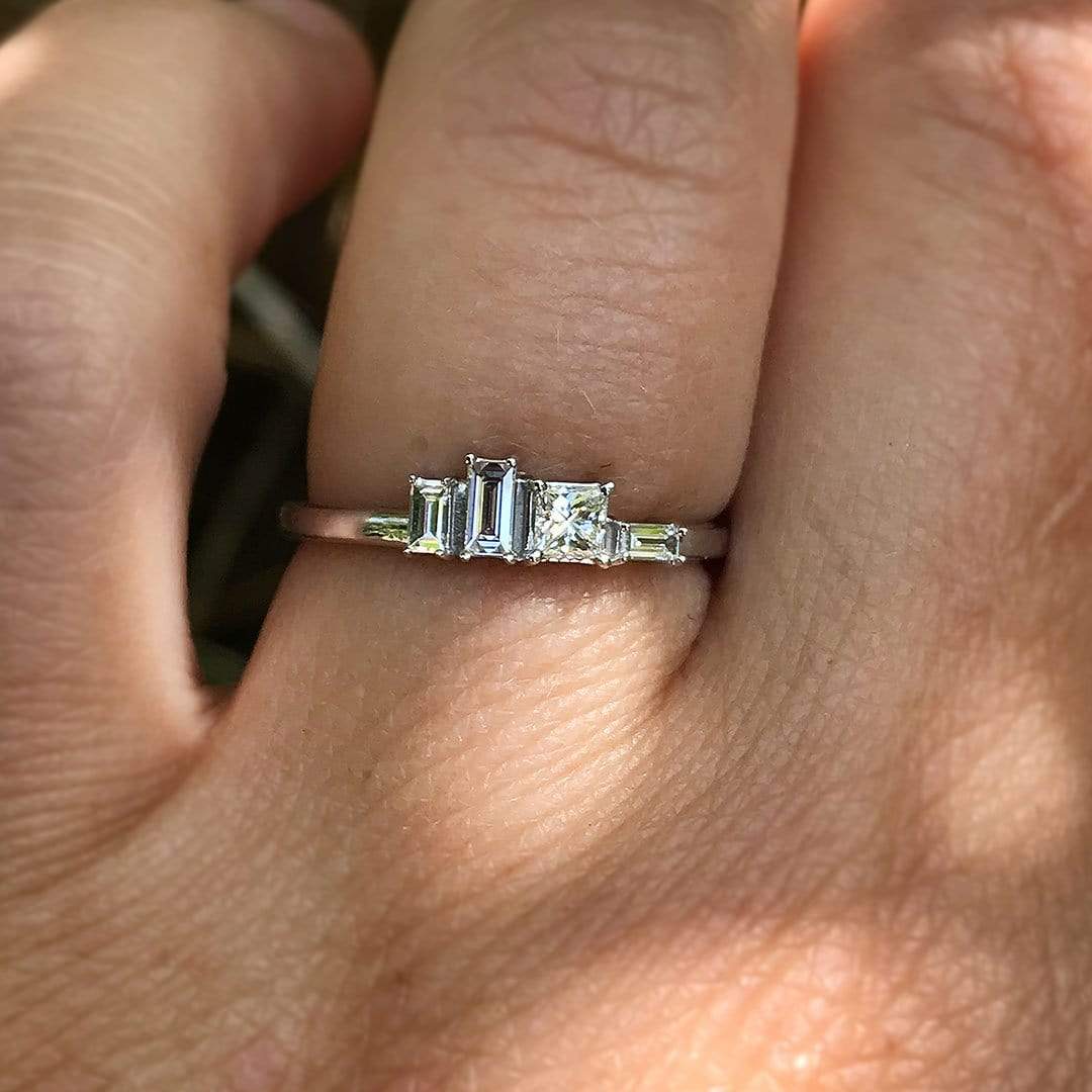 Georgia Ring - Geometric Cluster Baguette & Princess Cut Diamond, Ruby, Alexandrite or Sapphire Stacking Ring Ring by Nodeform