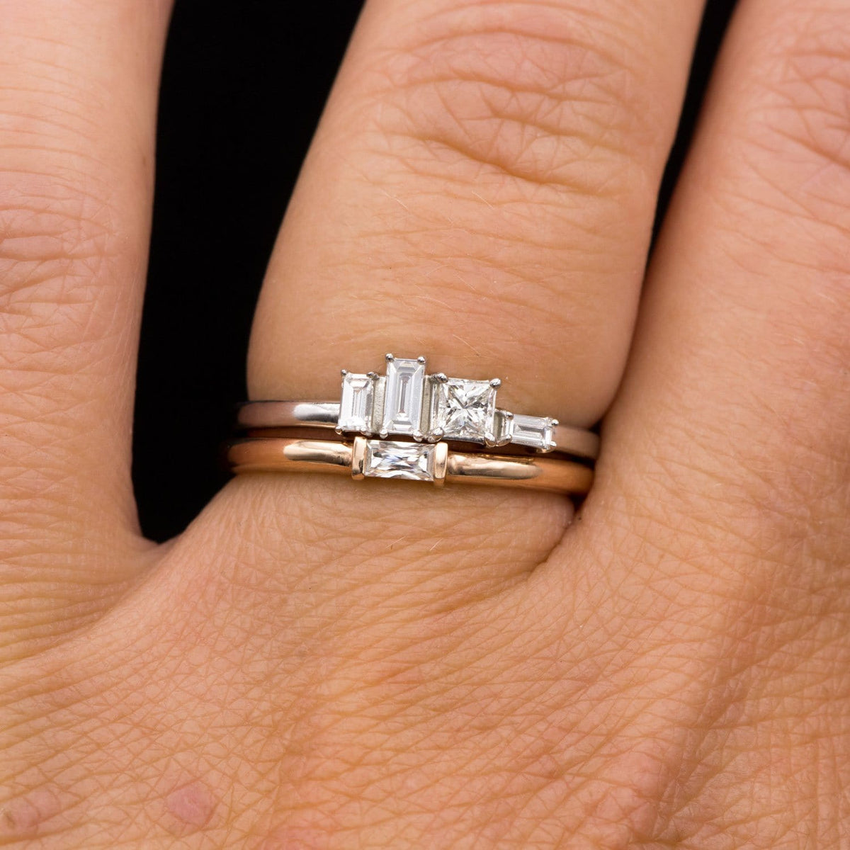 Baguette Moissanite Stacking Solitaire Engagement or Anniversary Ring Ring by Nodeform