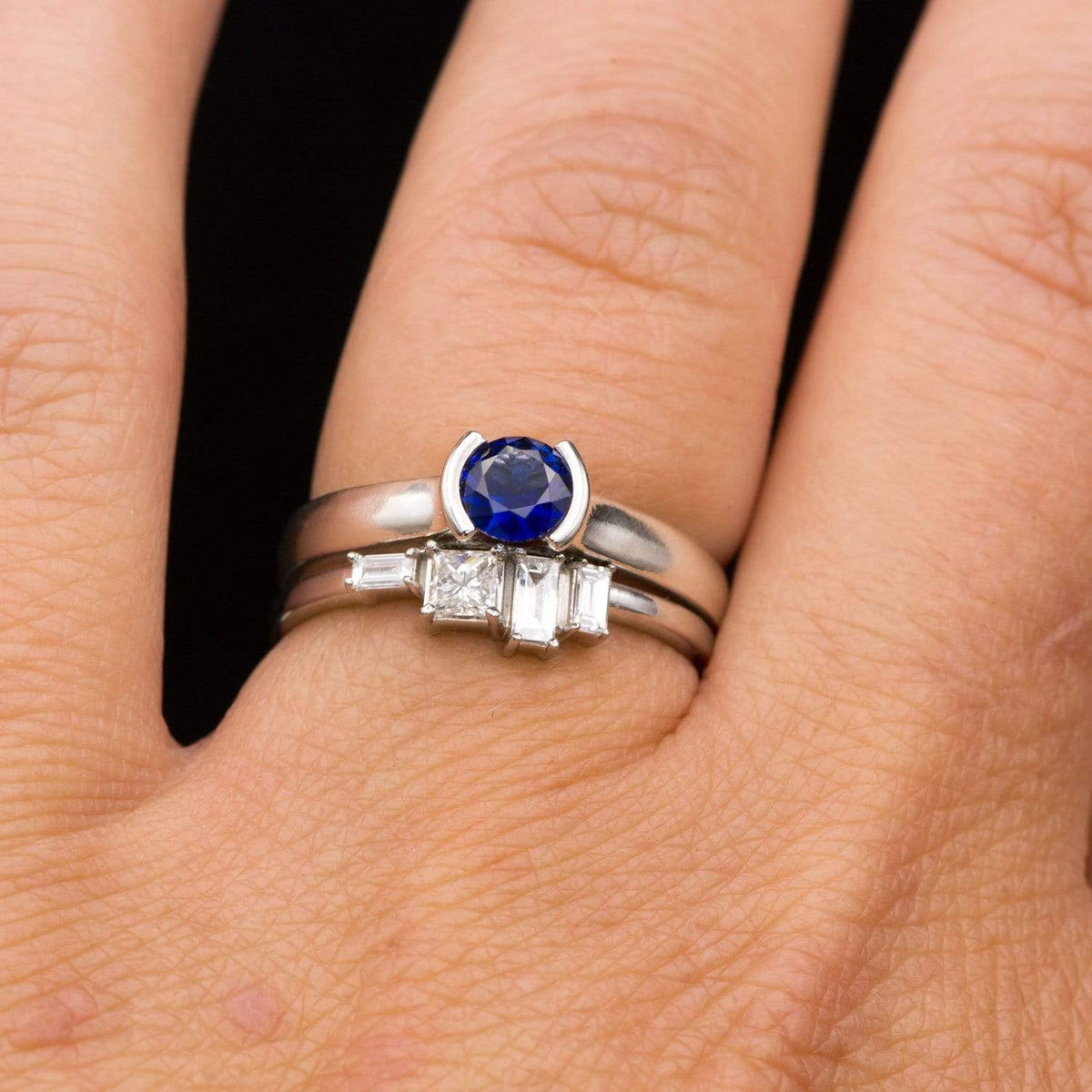 Georgia Ring - Geometric Cluster Baguette & Princess Cut Diamond, Ruby, Alexandrite or Sapphire Stacking Ring Ring by Nodeform