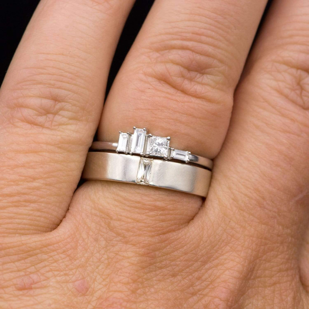 Georgia Ring - Geometric Cluster Baguette & Princess Cut Diamond, Ruby, Alexandrite or Sapphire Stacking Ring Ring by Nodeform