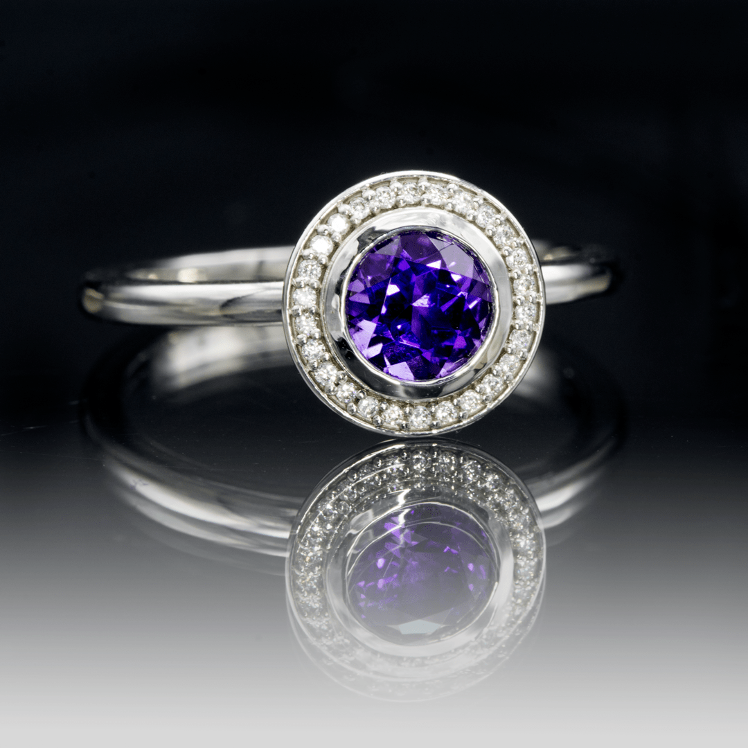 Hale Ring - Bezel Set Engagement Ring with Diamond Halo- Setting only Ring Setting by Nodeform
