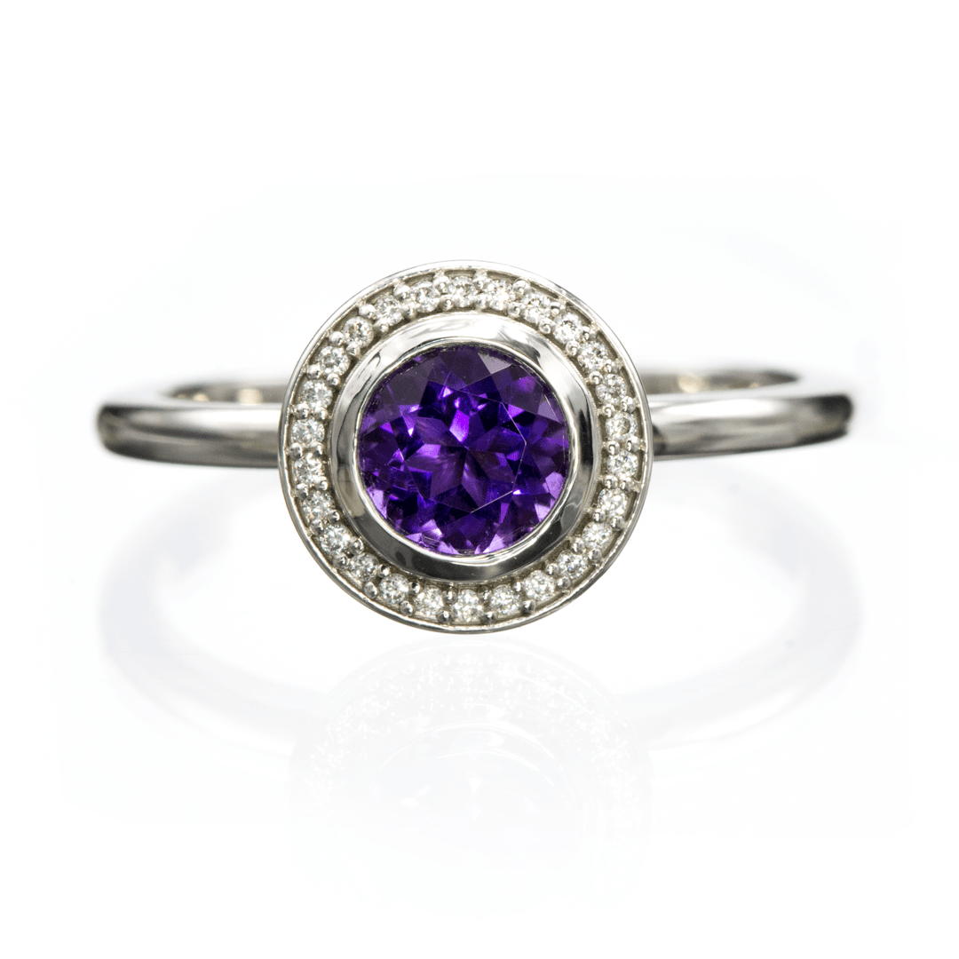 Hale Ring - Bezel Set Engagement Ring with Diamond Halo- Setting only Ring Setting by Nodeform