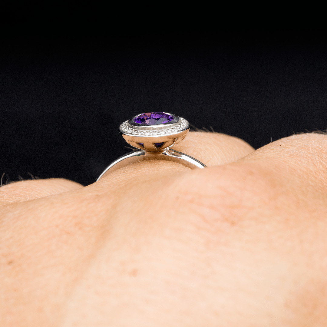 Hale Ring - Bezel Set Engagement Ring with Diamond Halo- Setting only Ring Setting by Nodeform
