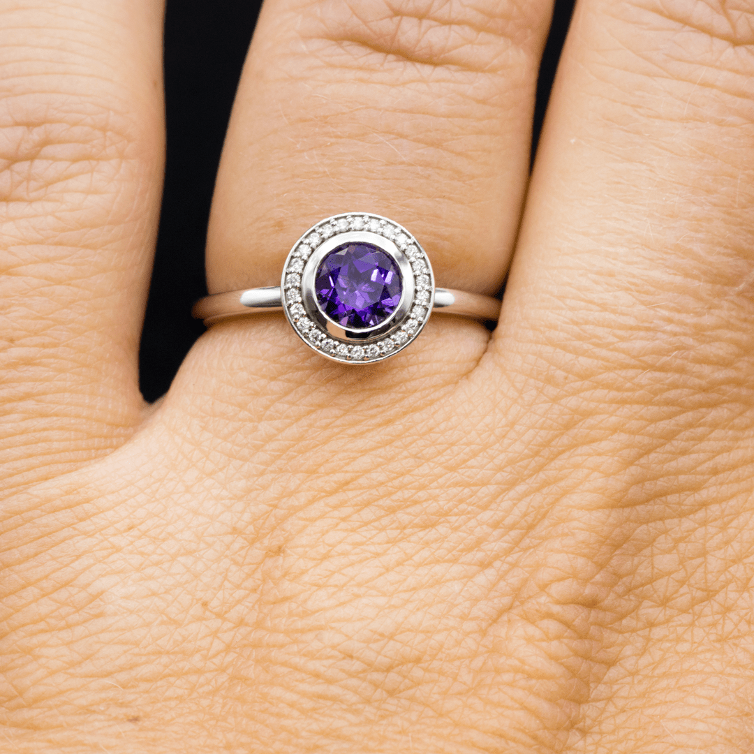 Hale Ring - Bezel Set Engagement Ring with Diamond Halo- Setting only Ring Setting by Nodeform