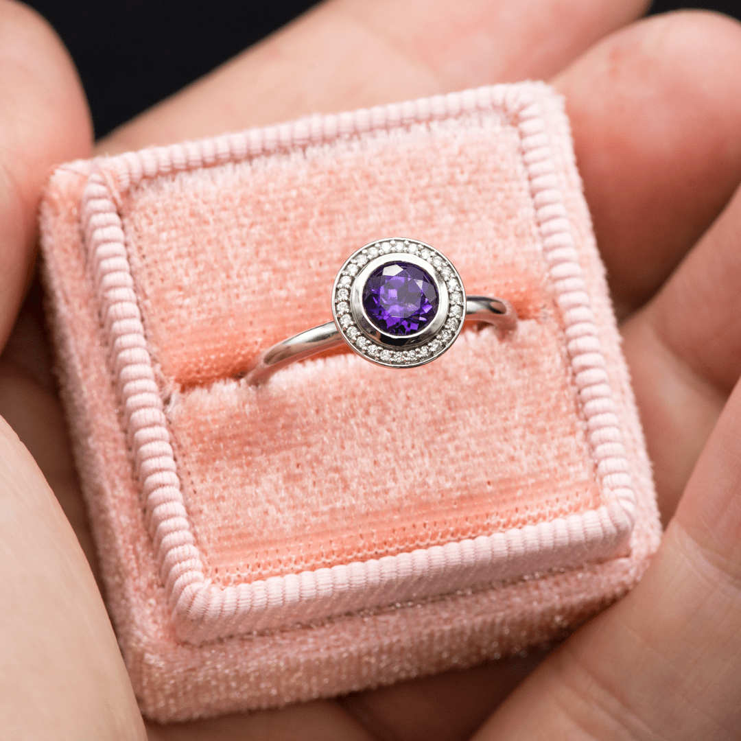 Hale Ring - Bezel Set Engagement Ring with Diamond Halo- Setting only Ring Setting by Nodeform