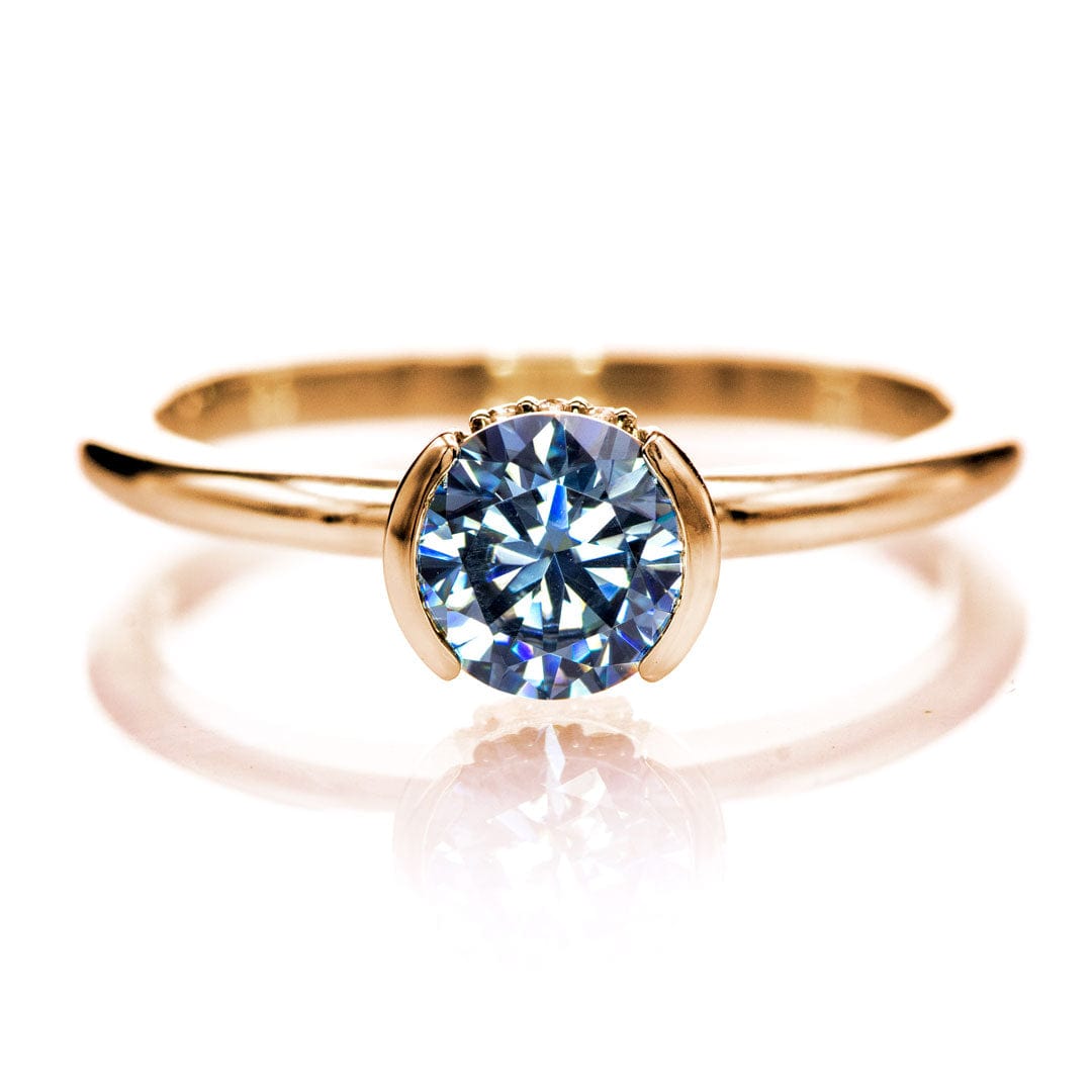 Helen Solitaire - Round Blue Moissanite Half Bezel Engagement Ring 14k Rose Gold Ring by Nodeform