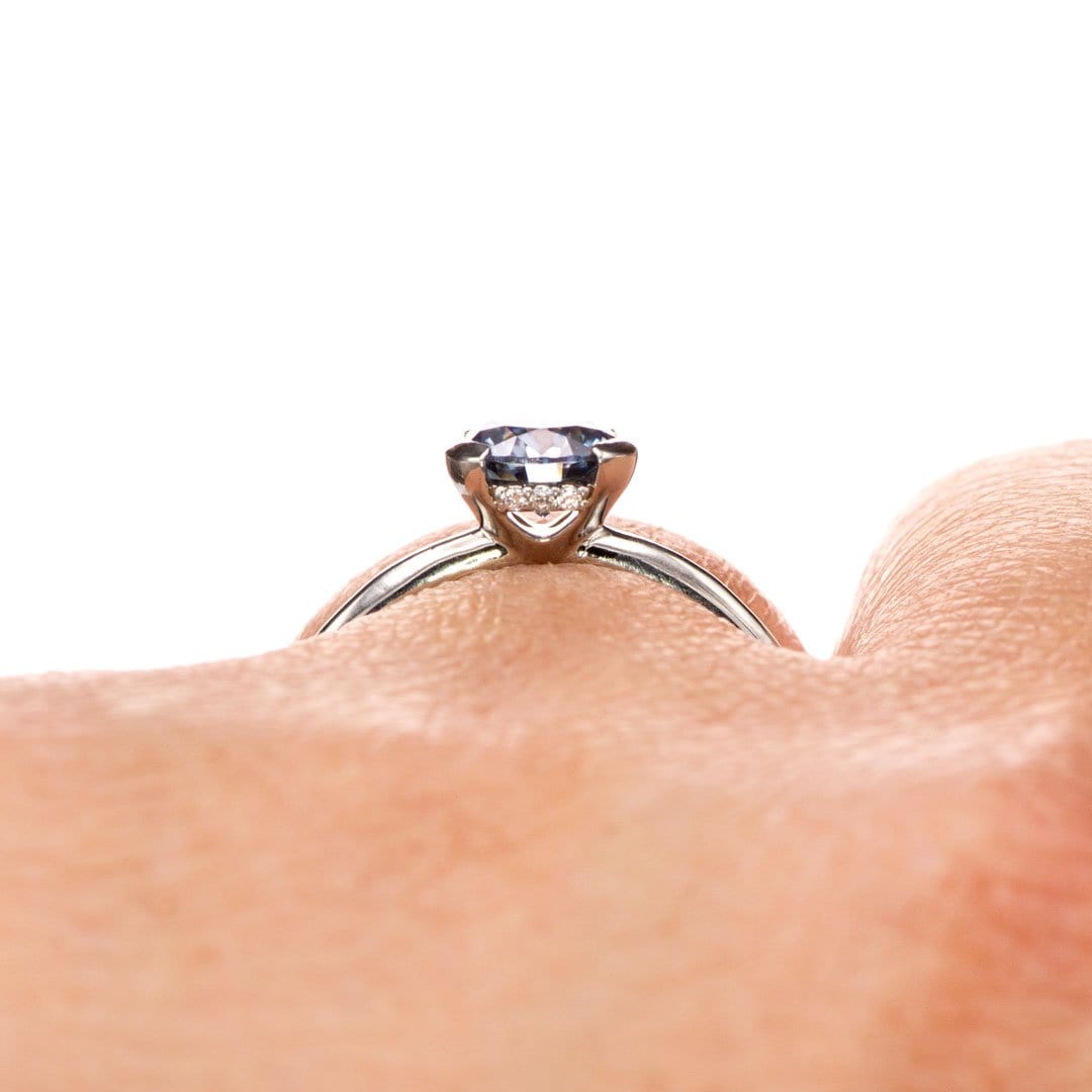 Helen Solitaire - Round Blue Moissanite Half Bezel 14k White Gold Engagement Ring, size 4 to 9 Helen Ring Ring Ready To Ship by Nodeform